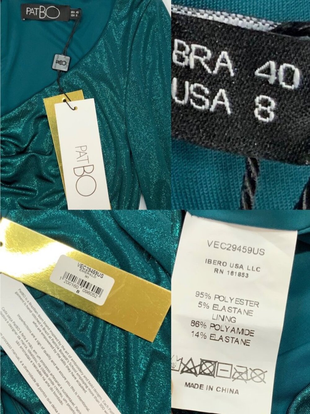 PatBo Jersey Foil Dress 8 Emerald Metallic Dark Green Mini Bodycon NEW - Picture 10 of 16